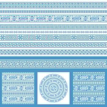 Vector set collections of ethnic Greece design elements. Ornamental seamless patterns and borders