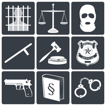 Law and justice icons white on black vector