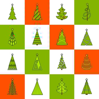 Christmas Tree Flat Line Icons vector