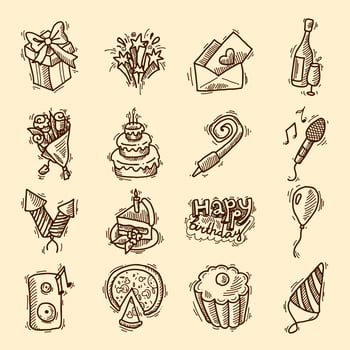 Birthday sketch icon set vector