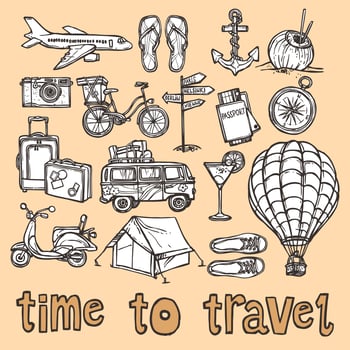 Travel sketch icons set vector