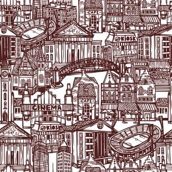 Sketch city seamless pattern vector