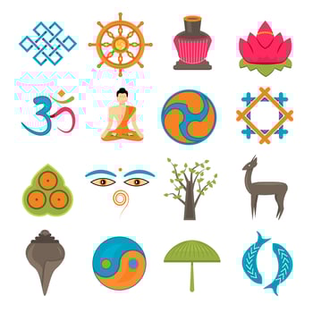 Buddhism icons set vector
