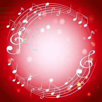 Border template with musicnotes on red background vector