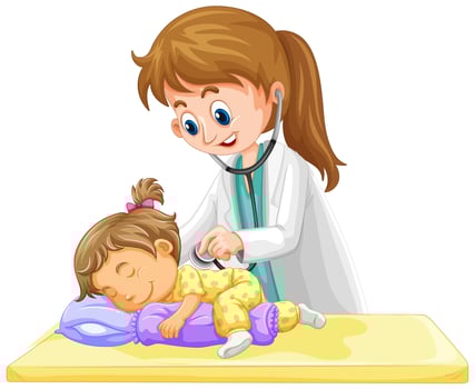 Doctor checking up on little toddler girl vector