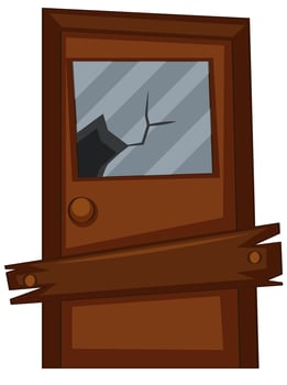 Old door with broken glass vector