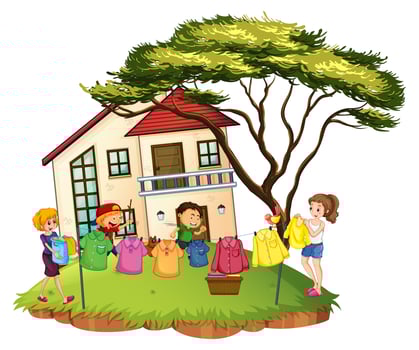 People doing laundry at home vector