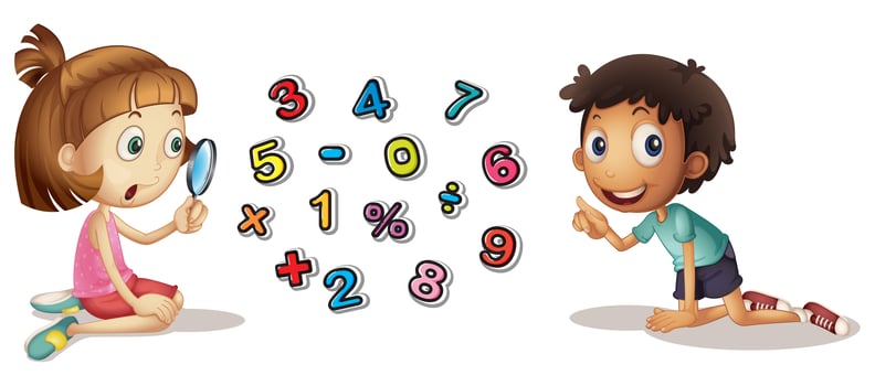 Boy and girl looking at numbers vector