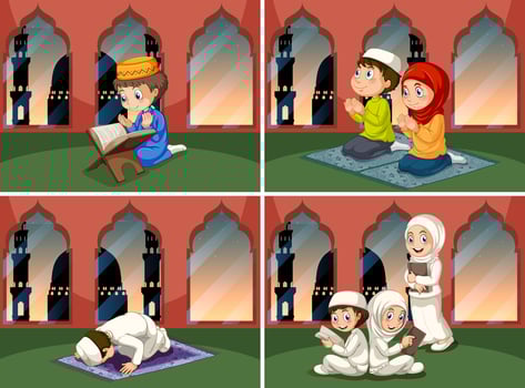 A set of people at mosque vector
