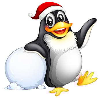 Penguin character with snowball vector