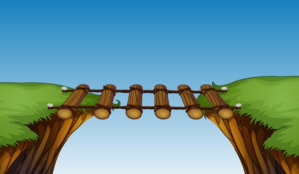 Wooden bridge between cliffs vector