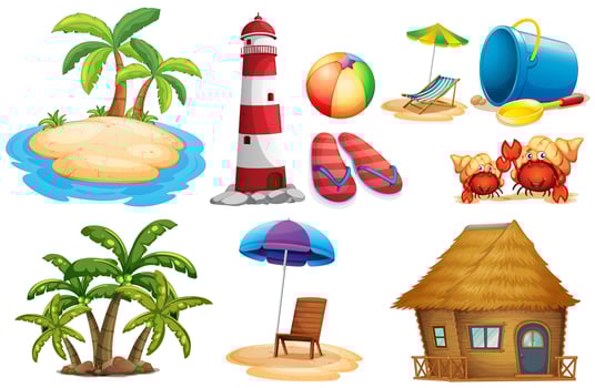 Summer set with island and bungalow vector