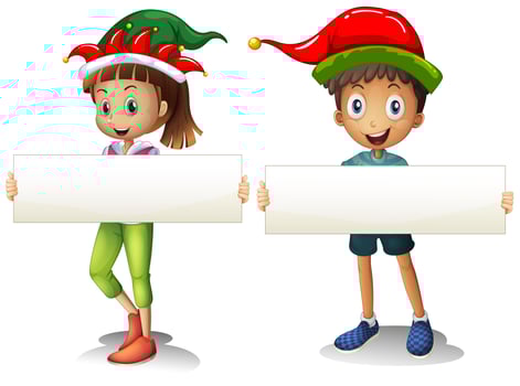Boy and girl holding blank signs vector