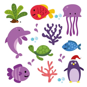 ocean animals collection design vector