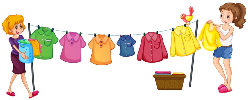Two women doing laundry vector