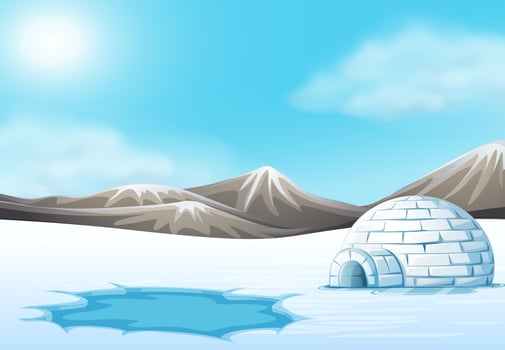 North pole and Igloo landscape vector