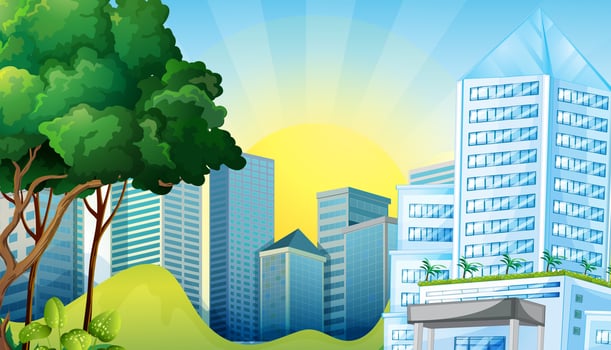 City scene with tall buildings vector