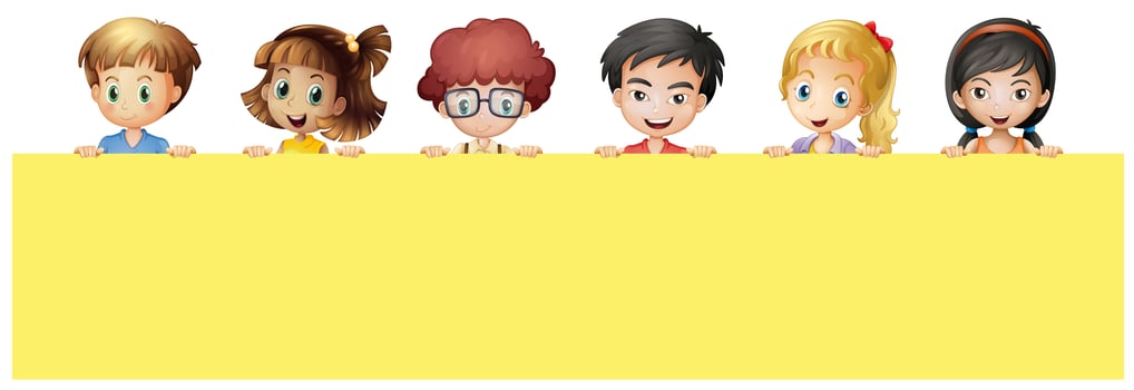Many children holding yellow sign vector
