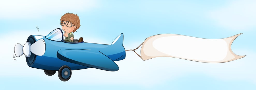 Pilot flying jet plane with white banner vector