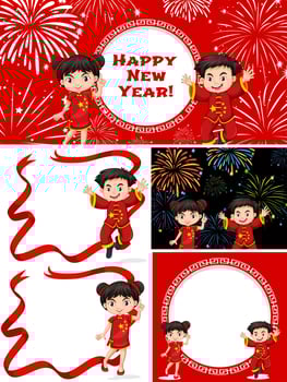 Happy children and Chinese New Year vector