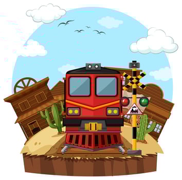 Train ride to the western town vector
