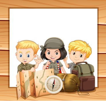 Border design with children in camping outfit vector