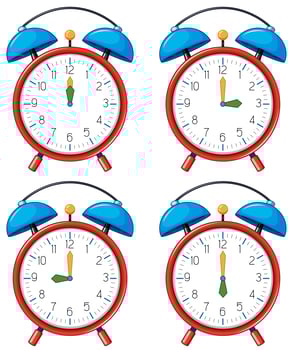 Different time on alarm clocks vector