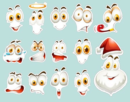 Sticker set with many human faces vector