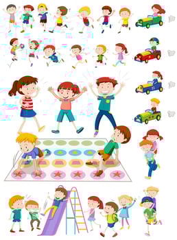 Children characters playing games vector