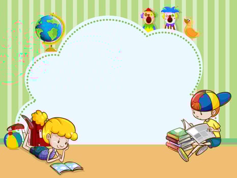 Border template with kids reading books vector