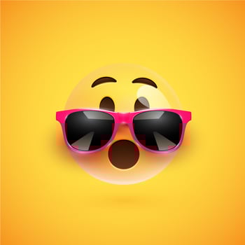 High-detailed 3D smiley with sunglasses on a colorful background, vector illustration