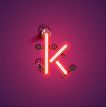 Red realistic neon character with wires and console from a fontset, vector illustration