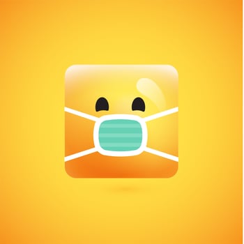 High detailed square yellow emoticon on a yellow background, vector illustration
