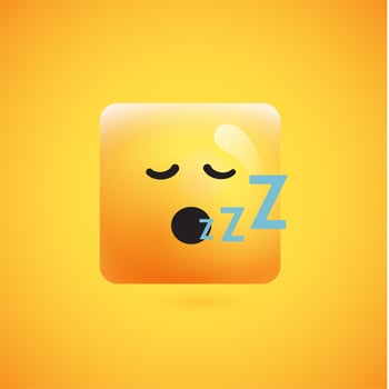 High detailed square yellow emoticon on a yellow background, vector illustration