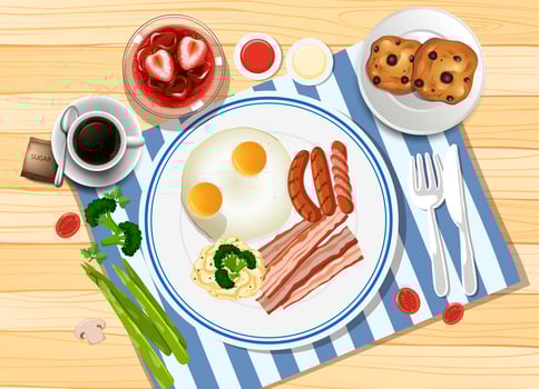 Breakfast set with eggs and bacon vector