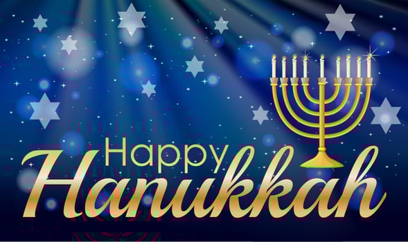 Happy Hannukkah with candles and stars vector