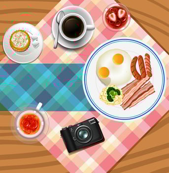 Background design with breakfast set vector