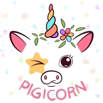 Funny unicorn, pigicorn characters. Pig illustration. vector