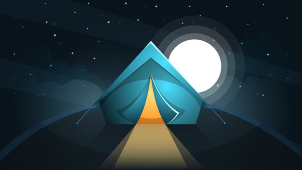 Night landscape. Tent and moon. vector