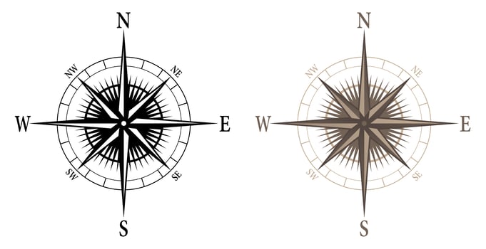 Compass, isolated vector illustration in both black and color versions