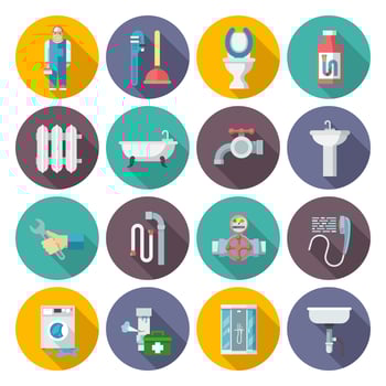 Plumbing icons set vector