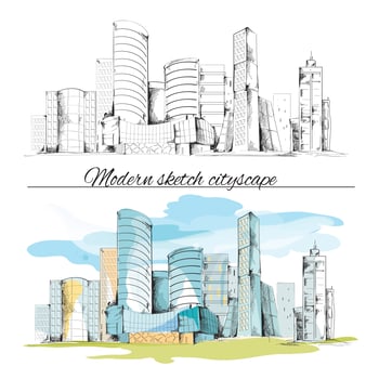 Modern sketch buildings cityscape vector