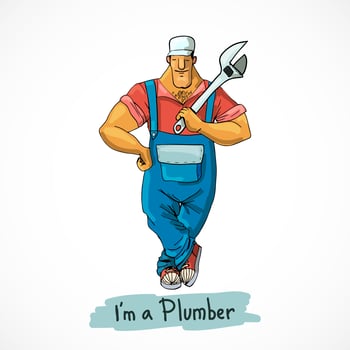 Plumber with monkey wrench vector