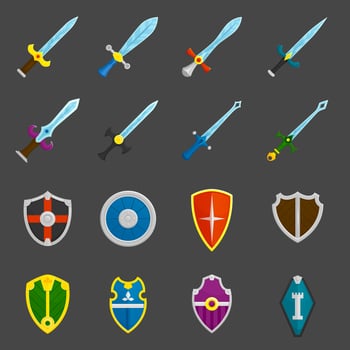 Shield swords emblems icons set vector