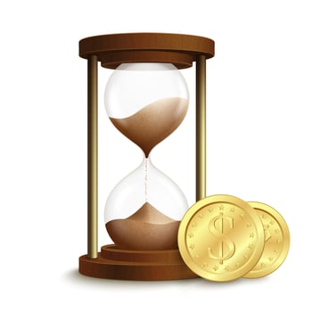 Hourglass with coins poster vector