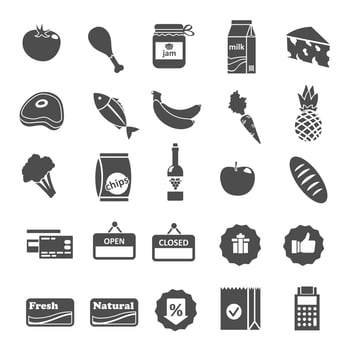 Supermarket Food Selection Icons Set vector