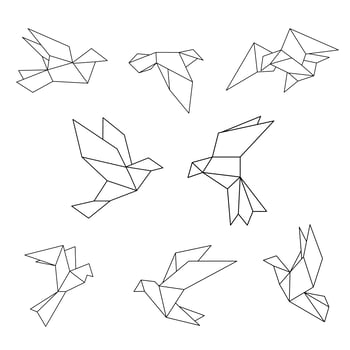 Set of black line geometric dove.  vector
