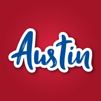 Austin - hand drawn lettering phrase. Sticker with lettering in paper cut style.  vector