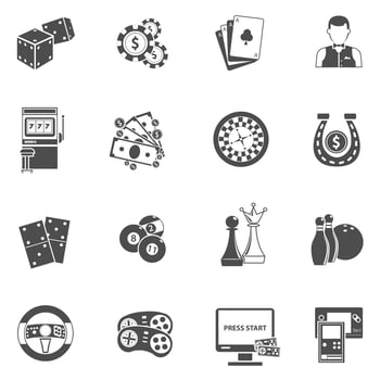 Casino gambling games black icons set vector