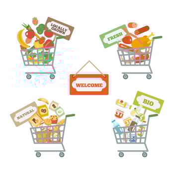 Supermarket Cart With Food vector